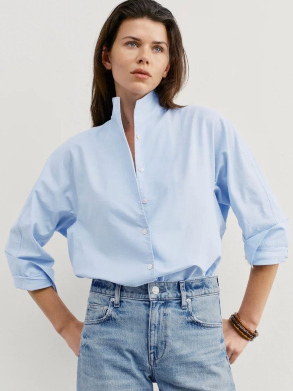 AYR Light Blue Button-Up Cotton Blouse